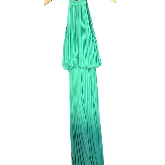 MSK Womens Pleated Halter Maxi Dress With Gold Neck Detail Size 8 Aqua Blue - Picture 2 of 6